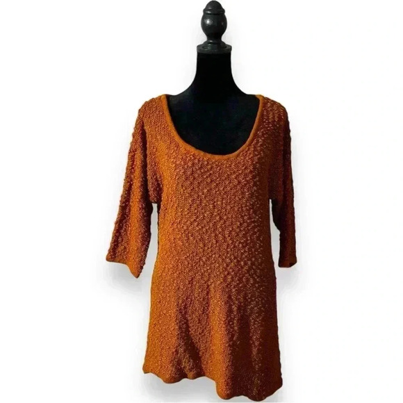 Soft Surroundings Burnt Orange 3/4 Sleeve Relaxed Fit Long Sweater or Minidress - Picture 1 of 14